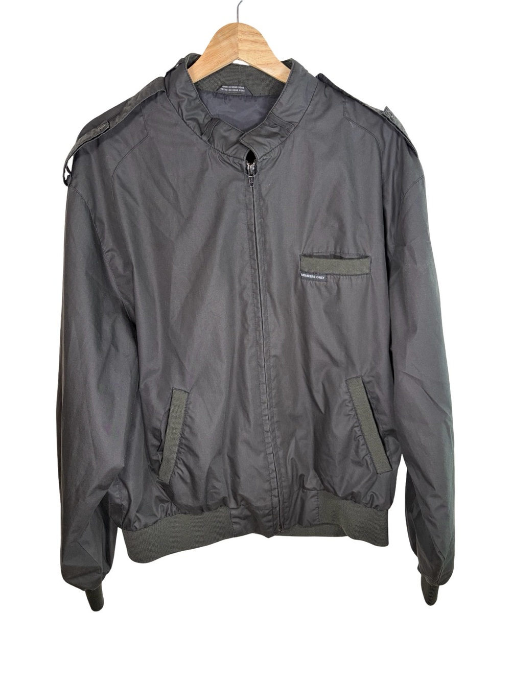 Members Only classic iconic racer black utility bomber jacket large